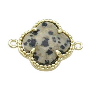 Black Dalmatian Jasper Clover Connector Gold Plated, approx 16mm [GM21467]