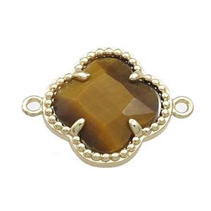 Tiger Eye Stone Clover Connector Gold Plated, approx 16mm [GM21472]