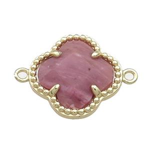 Pink Wood Lace Jasper Clover Connector Gold Plated, approx 16mm [GM21473]