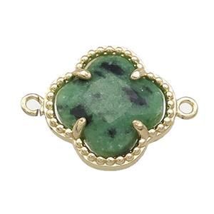 Green Zoisite Clover Connector Gold Plated, approx 16mm [GM21474]