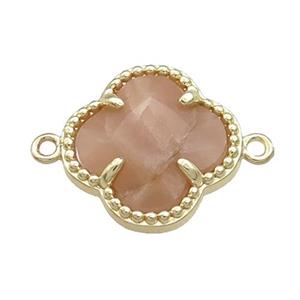 Peach Sunstone Clover Connector Gold Plated, approx 16mm [GM21476]