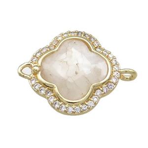 White Moonstone Clover Connector Pave Zircon Gold Plated, approx 17mm [GM21478]