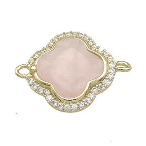 Pink Rose Quartz Clover Connector Pave Zircon Gold Plated, approx 17mm [GM21479]