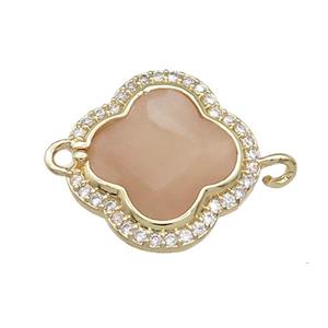 Peach Sunstone Clover Connector Pave Zircon Gold Plated, approx 17mm [GM21480]