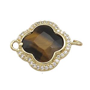 Tiger Eye Stone Clover Connector Pave Zircon Gold Plated, approx 17mm [GM21483]
