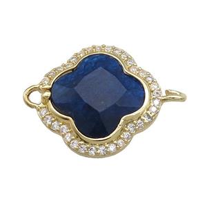 Jade Clover Connector Pave Zircon Darkblue Dye Gold Plated, approx 17mm [GM21484]