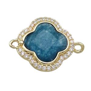 Jade Clover Connector Pave Zircon Teal Dye Gold Plated, approx 17mm [GM21485]