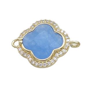 Jade Clover Connector Pave Zircon Blue Dye Gold Plated, approx 17mm [GM21486]