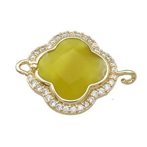Lemon Jade Clover Connector Pave Zircon Olive Gold Plated, approx 17mm [GM21488]