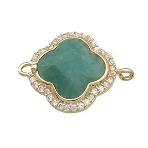 Jade Clover Connector Pave Zircon Green Dye Gold Plated, approx 17mm [GM21489]