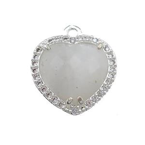 Clear Quartz Heart Pendant Pave Zircon Platinum Plated, approx 16mm [GM21491]