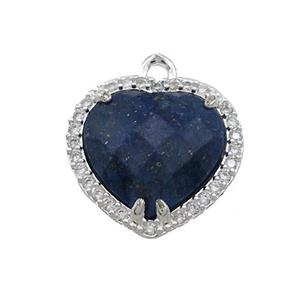 Blue Lapis Lazuli Heart Pendant Pave Zircon Platinum Plated, approx 16mm [GM21493]