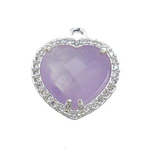 Purple Chalcedony Heart Pendant Pave Zircon Platinum Plated, approx 16mm [GM21494]