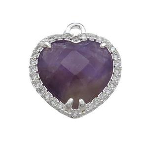 Purple Amethyst Heart Pendant Pave Zircon Platinum Plated, approx 16mm [GM21495]