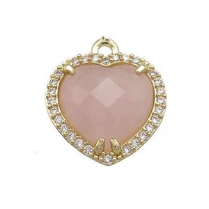 Pink Rose Quartz Heart Pendant Pave Zircon Gold Plated, approx 16mm [GM21497]