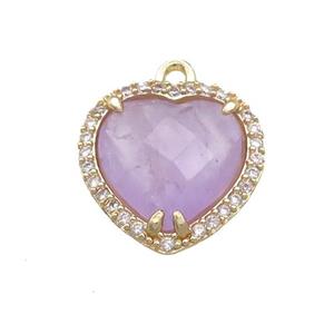 Purple Chalcedony Heart Pendant Pave Zircon Gold Plated, approx 16mm [GM21500]