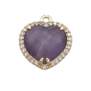 Purple Amethyst Heart Pendant Pave Zircon Gold Plated, approx 16mm [GM21501]