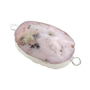 Pink Opal Oval Connector Pointed Silver Plated, approx 20-35mm [GM21504]