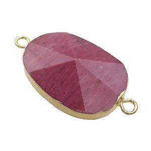 Pink Wood Lace Jasper Oval Connector Pointed Gold Plated, approx 20-35mm [GM21517]