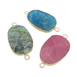 Mixed Gemstone Oval Connector Pointed Gold Plated, approx 20-35mm [GM21518]