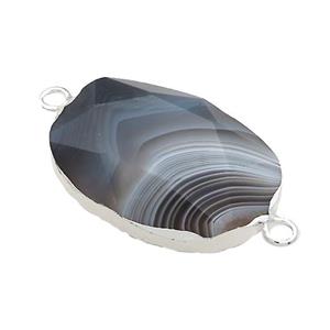 Botswana Agate Oval Connector Faceted Silver Plated, approx 20-35mm [GM21519]
