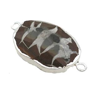 Ocean Agate Oval Connector Faceted Silver Plated, approx 20-35mm [GM21524]