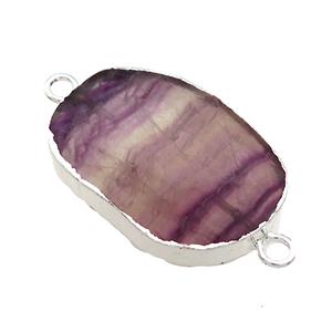 Purple Fluorite Oval Connector Faceted Silver Plated, approx 20-35mm [GM21525]