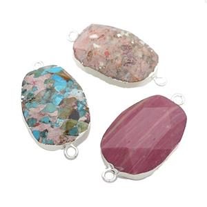 Mixed Gemstone Oval Connector Faceted Silver Plated, approx 20-35mm [GM21526]