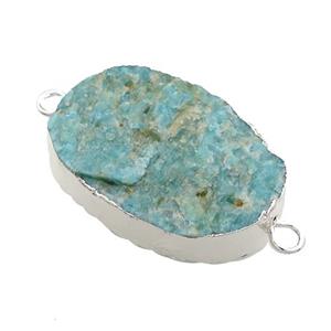 Green Amazonite Oval Connector Rough Silver Plated, approx 20-35mm [GM21534]