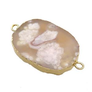 Cherry Agate Sakura Oval Connector Flat Gold Plated, approx 20-35mm [GM21551]