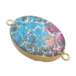Blue Imperial Jasper Oval Connector Flat Gold Plated, approx 20-35mm [GM21555]