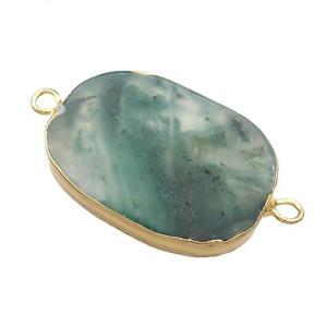 Green Moss Agate Oval Connector Flat Gold Plated, approx 20-35mm [GM21557]