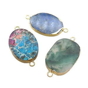 Mixed Gemstone Oval Connector Flat Gold Plated, approx 20-35mm [GM21558]