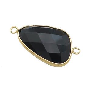 Black Onyx Triangle Connector Faceted Gold Plated, approx 20-30mm [GM21568]
