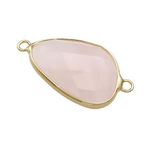 Natural Pink Rose Quartz Triangle Connector Faceted Gold Plated, approx 20-30mm [GM21569]