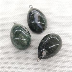 Natural Moss Agate Egg Pendant Green, approx 20-30mm [GM21593]