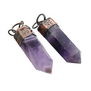 Natural Purple Amethyst Bullet Pendant Antique Red, approx 16-40mm [GM21634]