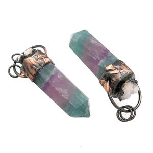 Natural Fluorite Bullet Pendant With Druzy Antique Red Multicolor, approx 16-58mm [GM21641]