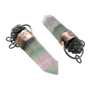 Natural Fluorite Bullet Pendant With Druzy Antique Red Multicolor, approx 16-58mm [GM21642]