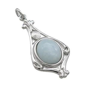Copper Pendant Pave Aquamarine Platinum Plated, approx 8-10mm, 15-28mm [GM21643]