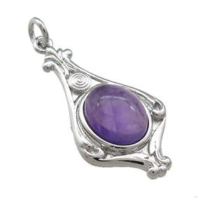 Copper Pendant Pave Purple Amethyst Platinum Plated, approx 8-10mm, 15-28mm [GM21649]