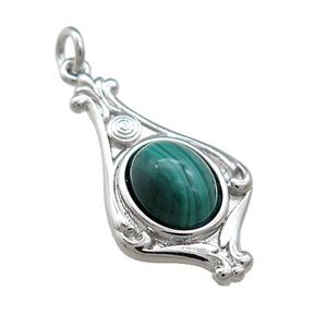 Copper Pendant Pave Green Malachite Platinum Plated, approx 8-10mm, 15-28mm [GM21650]