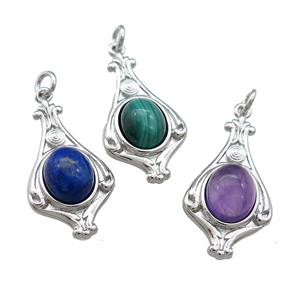 Copper Pendant Pave Gemstone Platinum Plated Mixed, approx 8-10mm, 15-28mm [GM21651]