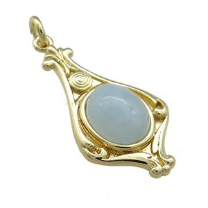 Copper Pendant Pave Aquamarine Gold Plated, approx 8-10mm, 15-28mm [GM21652]