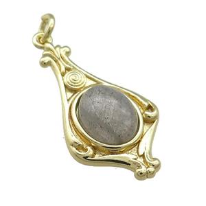 Copper Pendant Pave Labradorite Gold Plated, approx 8-10mm, 15-28mm [GM21654]