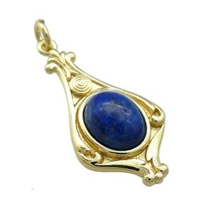 Copper Pendant Pave Blue Lapis Lazuli Gold Plated, approx 8-10mm, 15-28mm [GM21657]