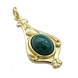Copper Pendant Pave Green Malachite Gold Plated, approx 8-10mm, 15-28mm [GM21659]