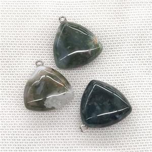Natural Green Moss Agate Triangle Pendant, approx 25mm [GM21695]