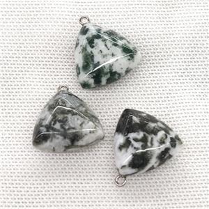 Natural Green Tree Agate Triangle Pendant, approx 25mm [GM21697]