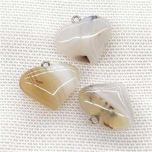Natural Heihua Agate Heart Pendant Graywhite, approx 20-25mm [GM21720]
